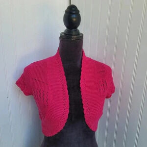 Cato Girls Hot Pink Short Sleeve Sweater Shrug Bolero Acrylic XL (16)